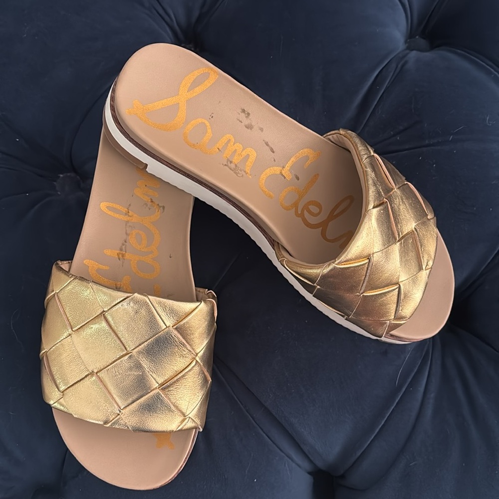 Sam Edelman ADALEY Woven Slide Sandal Gold Size 6.5 EEUC
